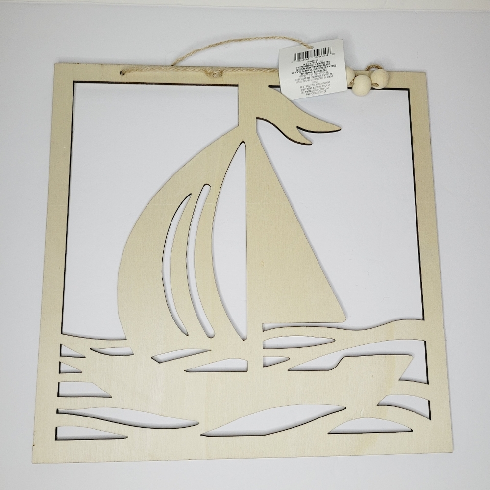 Shore Living Wall Decor Sail Boat Water Wood Laser Cutout Beach House DIY Paint - Picture 2 of 2